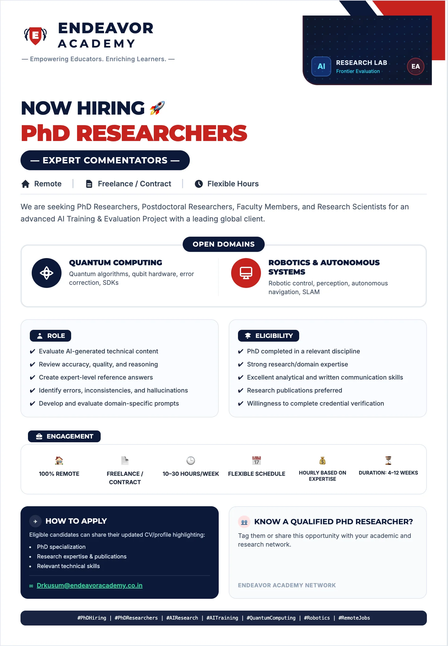 PhD Researchers Hiring Poster - Quantum Computing & Autonomous Robotics Systems